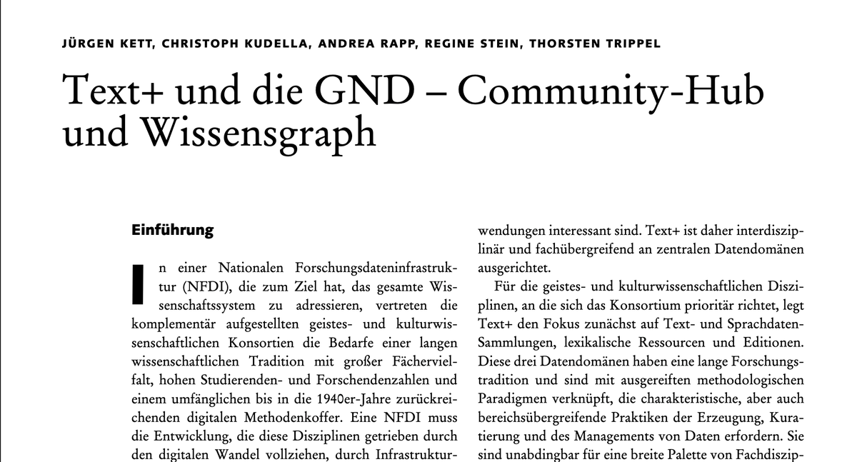 Möchten Sie mehr über das NFDI Konsortium <a href="/Textplus_NFDI/">Text+ Forschungsdateninfrastruktur</a> und unsere Zusammenarbeit erfahren? Im #OpenAccess veröffentlicht 🙃🙂und daher hier nachlesbar: zs.thulb.uni-jena.de/servlets/MCRFi…