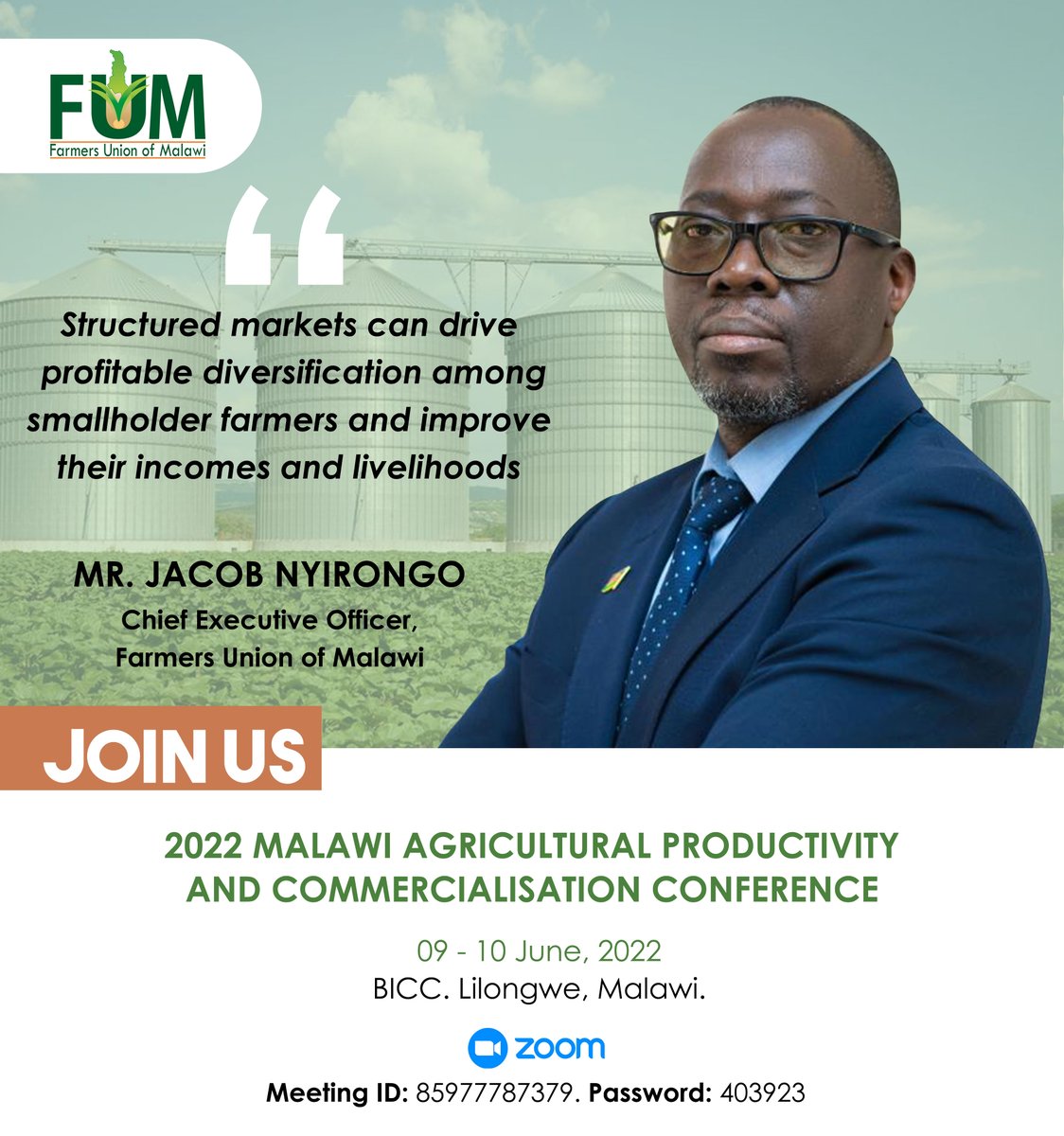 MwAPATA Institute (@mwapatai) on Twitter photo Introducing the 2022 Malawi Agricultural Productivity and Commercialization Conference sponsor: <a href="/Farmers_UnionMW/">Farmers Union Malawi (FUM)</a> #structuredmarkets is the way to go! Join us to discuss these and many more. Introducing the 2022 Malawi Agricultural Productivity and Commercialization Conference sponsor: <a href="/Farmers_UnionMW/">Farmers Union Malawi (FUM)</a> #structuredmarkets is the way to go! Join us to discuss these and many more.