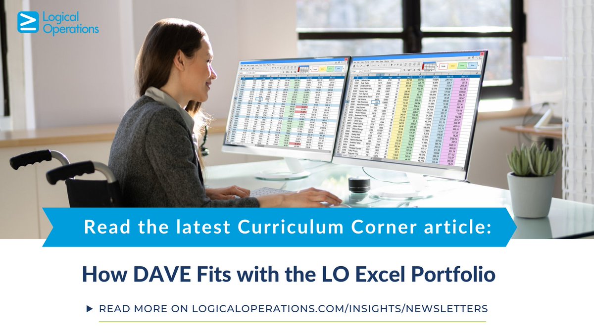 logicalops's tweet image. Data Analysis and Visualization with Microsoft® Excel® (DAVE) is an excellent 2-day Excel training option within the LO Excel content portfolio. Find out how it complements other Excel training options to help you meet your customers' needs. bit.ly/curriculumcorn…
#exceltraining