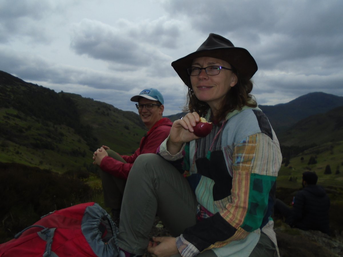 MarkPalaeo's tweet photo. Midway through our week of fieldwork in the Lake District and 2nd-year students making geological maps of Side Pike @GeologyLeics And leaders Ben and Tiff take a break for lunch near the summit. https://t.co/7beA9J7cCs