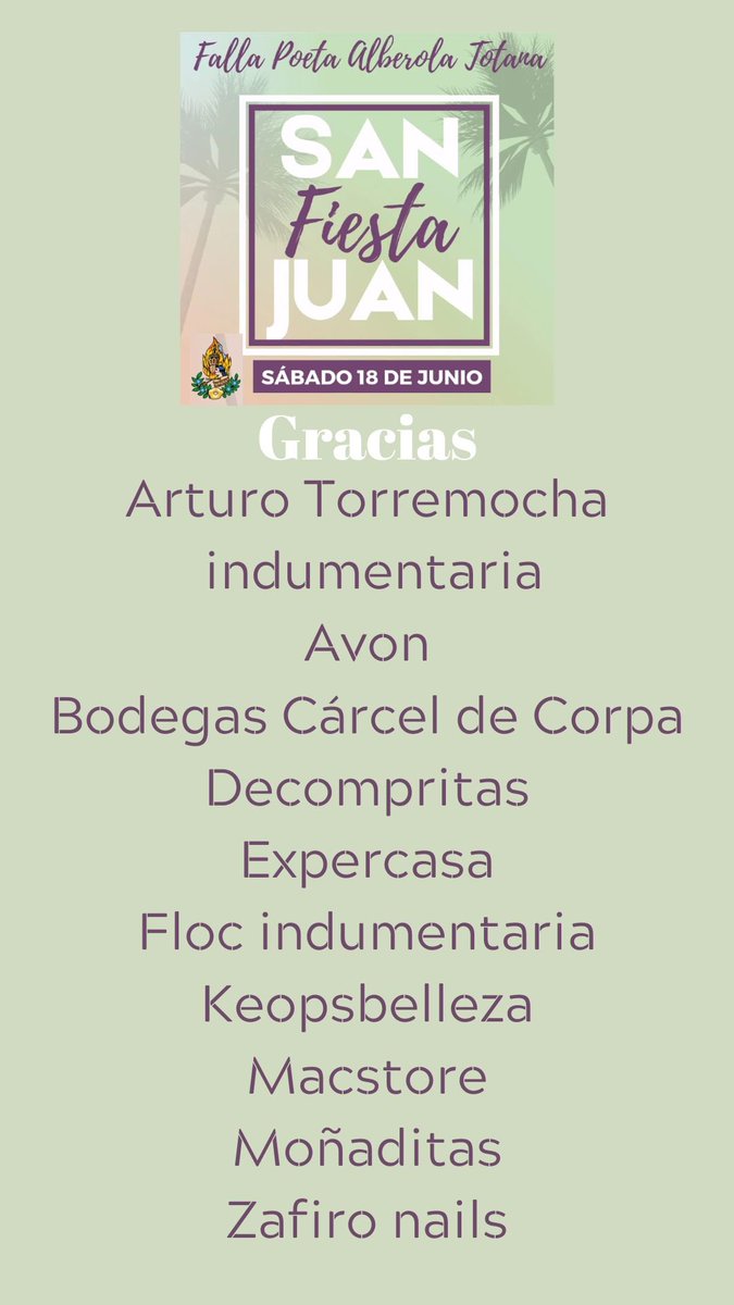 Gracias a las empresas que han querido donar productos para el sorteo de la fiesta de San Juan #fallatotana #lafallaquetuvols #lateuafalla