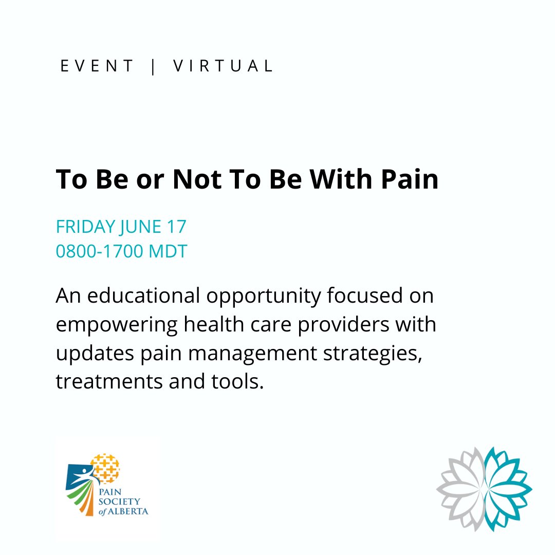 FRIDAY JUNE 17, The Alberta Pain Education Collaborative (APEC) educational opportunity  

Registration: painab.ca/apecevent 

#abpaincollab #chronicpain #healingjourney #chronicpaincommunity #chronicpainlife #chronicpainwarrior #chronicpainmanagement