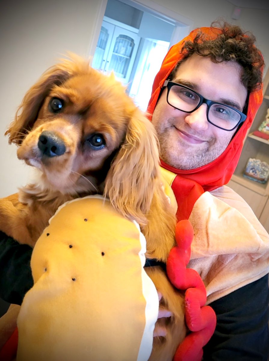 Super_Barrio's tweet photo. Flapjack did not enjoy hotdog dress up time as much as I did. https://t.co/k8lKpHkGmG
