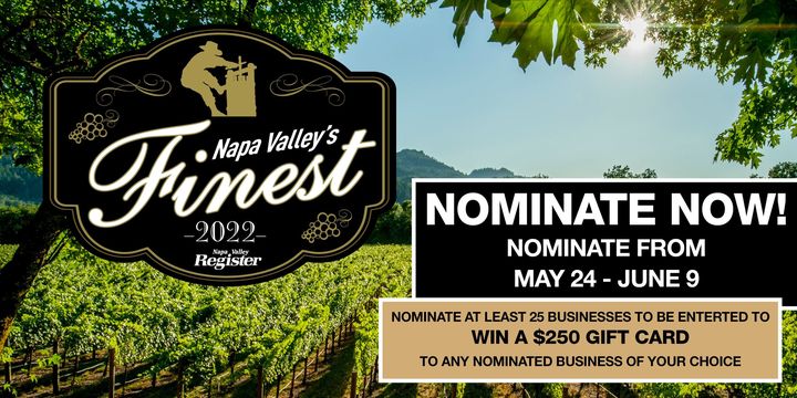 NapaRegister's tweet photo. It’s time to NOMINATE your favorite businesses for the Napa Valley's Finest 2022 list. Help us celebrate the best our community has to offer!  https://t.co/uHOIQr0PJz https://t.co/asaDqfHpjC