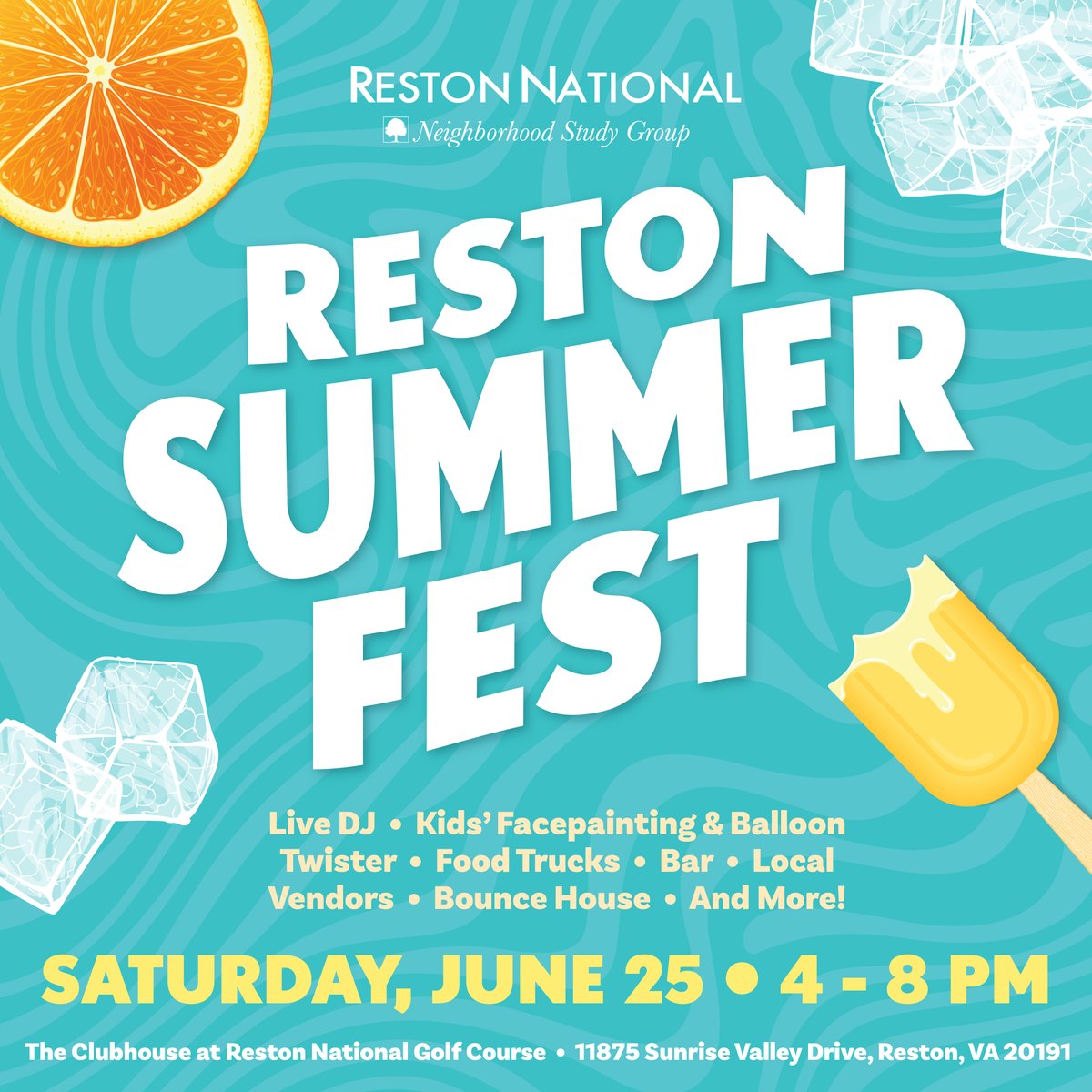Join us on Saturday, June 25 for Reston Summerfest at the clubhouse of Reston National Golf Course! Enjoy music, kids crafts, food trucks, great drinks, local vendors, and more at this fun family-friendly event! Learn more: bit.ly/3wmxQ8X