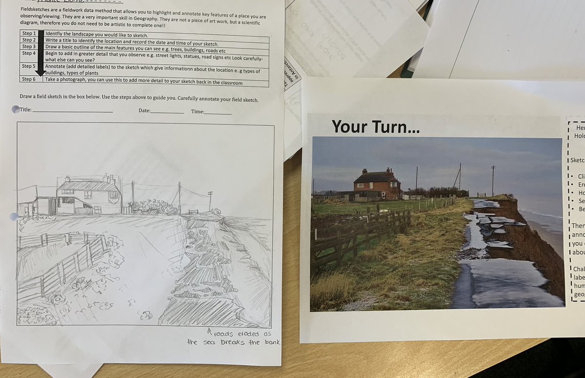 GeogWithSloggs's tweet image. Despite the rain, year 9 produced some fantastic &apos;virtual&apos; field sketches  #NationalFieldworkWeek @The_GA