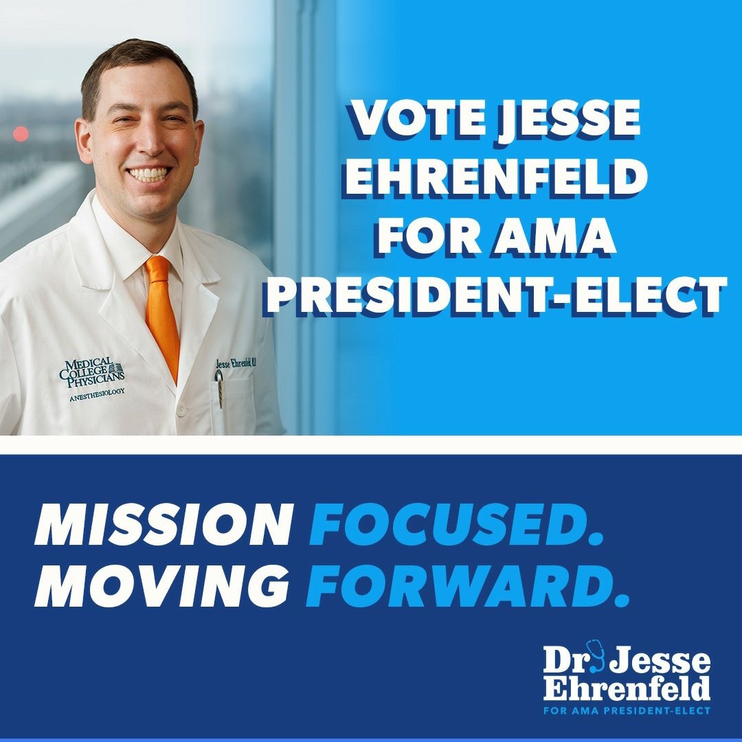 We need an anesthesiologist stat to lead the AMA! 

Who better than <a href="/DoctorJesseMD/">Jesse Ehrenfeld MD MPH</a> for <a href="/AmerMedicalAssn/">AMA</a> Pres-Elect? A physician specializing in anesthesiology and public health expert - key for the ongoing #COVID19 pandemic. Also a Navy veteran! All #AMAmtg Delegates pls vote!