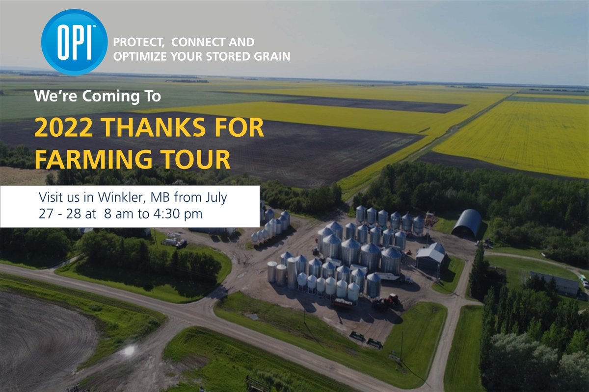 We’re coming for the 2022 @ThanksForFarmingTour  in Winkler Manitoba, from July 27th – 28th from 8 am to 4:30 pm!

Promo Code: OPISYSTEMS5

#Manitoba #Farmers #Agriculture