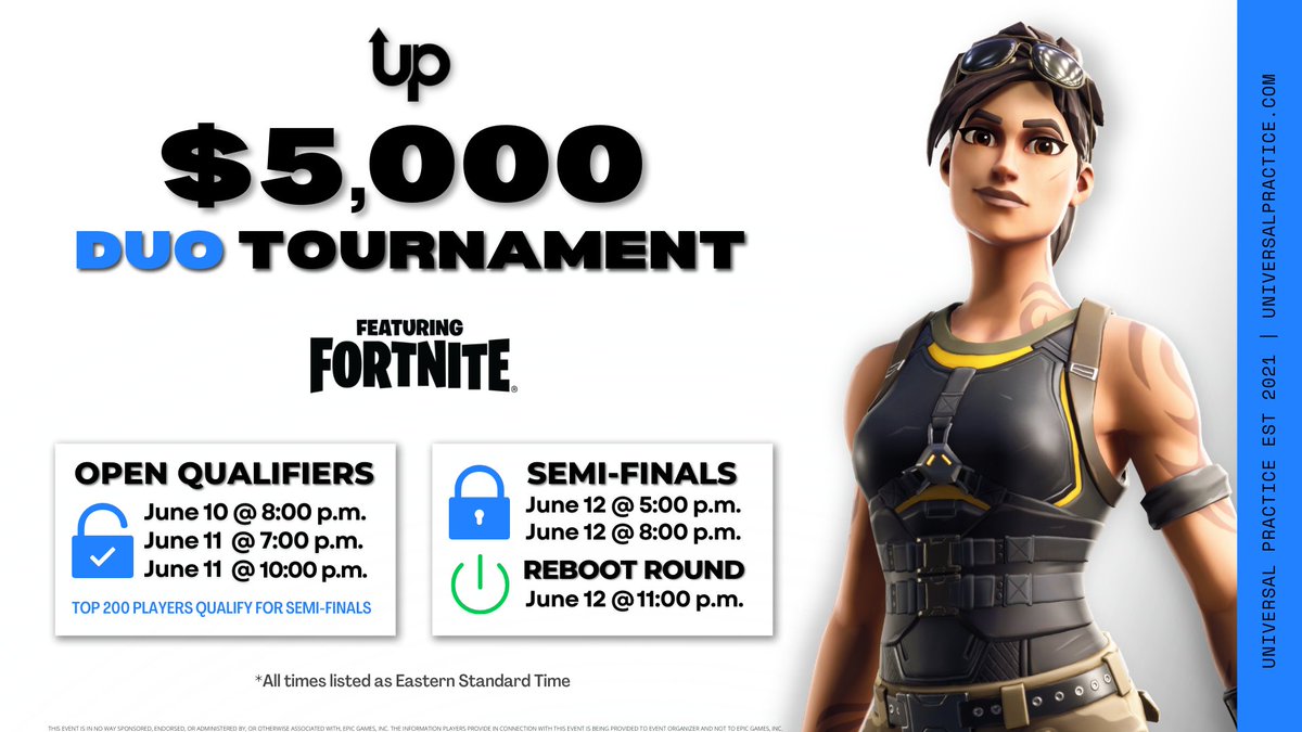 UniversalPrac's tweet image. $5,000 DUO TOURNAMENT

🔹6/10 - 6/13 
🔹3 Open Qualifiers
🔹Semi-Finals &amp;amp; Reboot Round
🔸RT for a chance to be invited directly to Finals!

TO ENTER:

• Sign-up: discord.gg/prac
• Like &amp;amp; Follow @universalprac