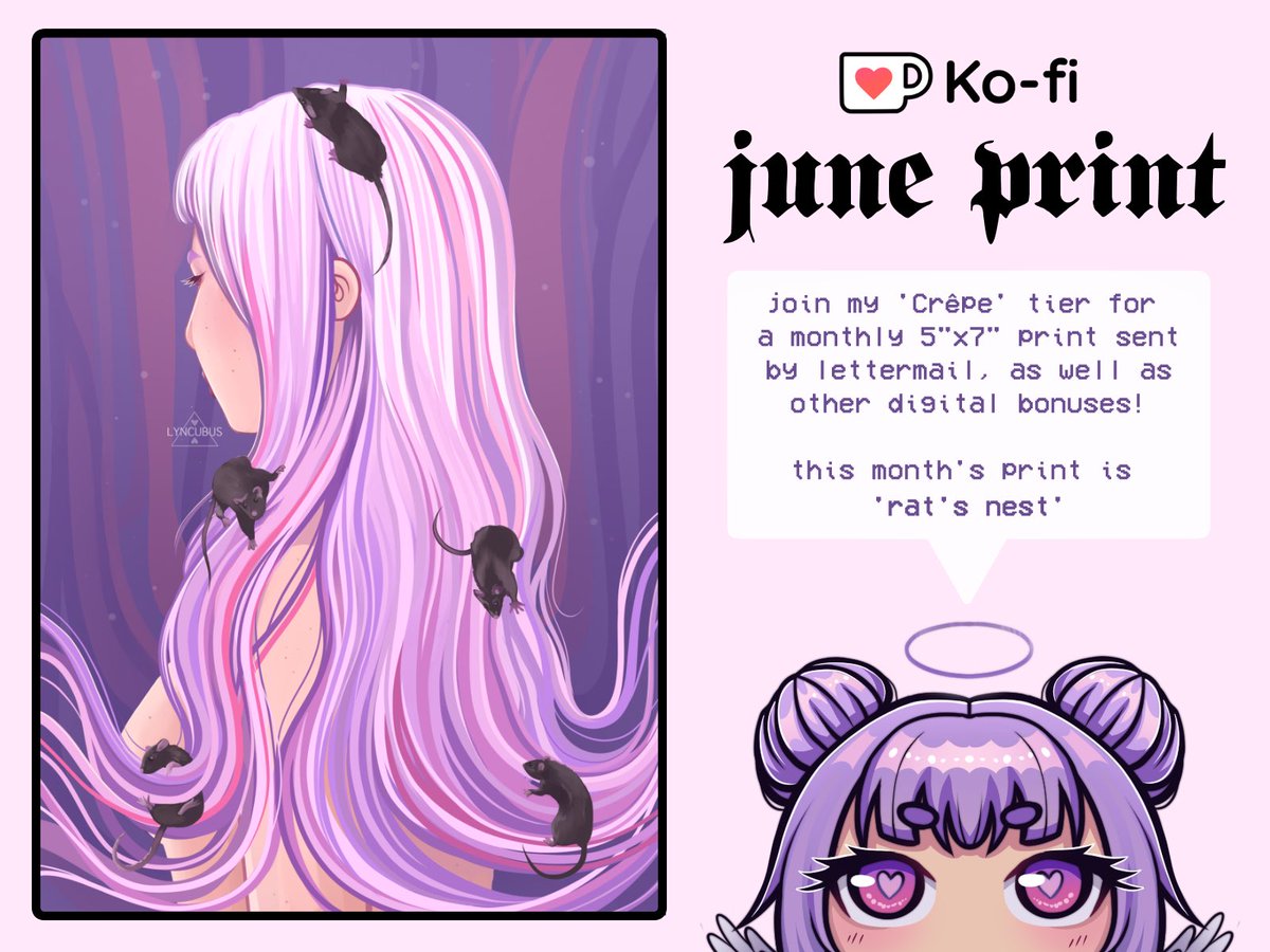 i’m trying out this whole monthly print thing if any of you are interested in receiving one by mail 💕

ko-fi.com/lyncubus/tiers