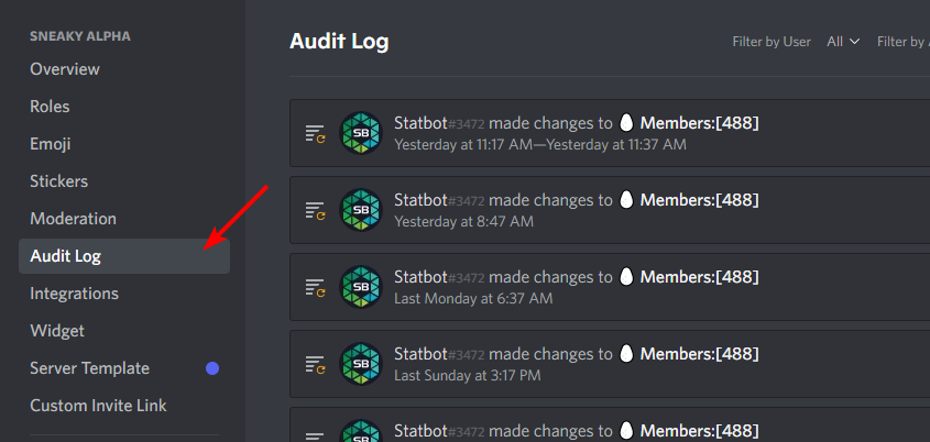 Next we need to go to Server Settings -> Audit LogScroll back to when the attack started, and look through what the compromised account changed, any alts that were granted roles, ban those accounts.Make a short note of anything modified so you can check it later.