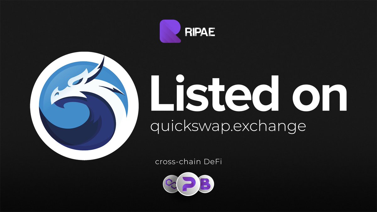 OguzieWisdom's tweet photo. ✅ @ripaefinance #Ripae tokens whitelisted on @QuickswapDEX . Simply search for $PAE or $pMATIC to swap at lightning-fast speeds with near-zero gas fees 

#DeFi #altcoin #Nft #blockchain #Quick #CryptoMarket #Nfts #Polygon @0xPolygon https://t.co/51iKF2DtTR