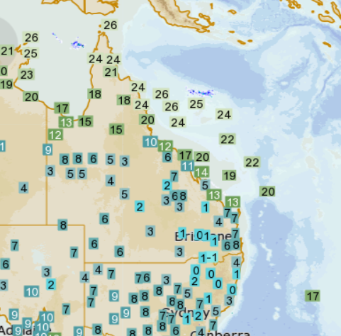 BOM_Qld's tweet photo. Yep, it's cold out there. Temperatures across southern and central #QLDweather over 6 degrees below average. Coldest places along the ranges near NSW with several below 0°C - frosty conditions. Waiting for widespread sunshine to thaw but remaining cold. https://t.co/ZjydTNwttu https://t.co/hVG2RShHHi