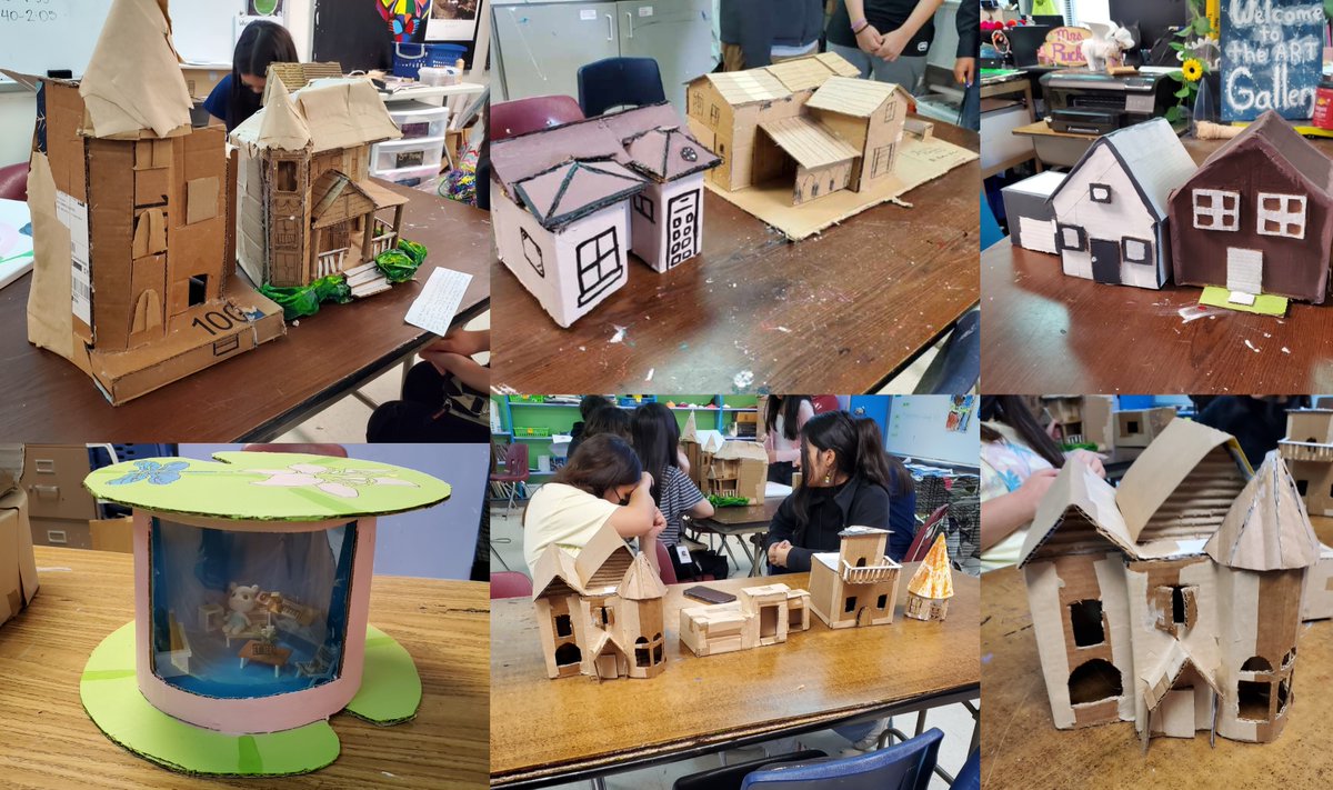 ArtCoyle's tweet photo. Oh, the places you'll go! Some cardboard houses by this year's Accelerated group. Coyle will miss you all!! #gisdfinearts https://t.co/BgNKPsKMRY