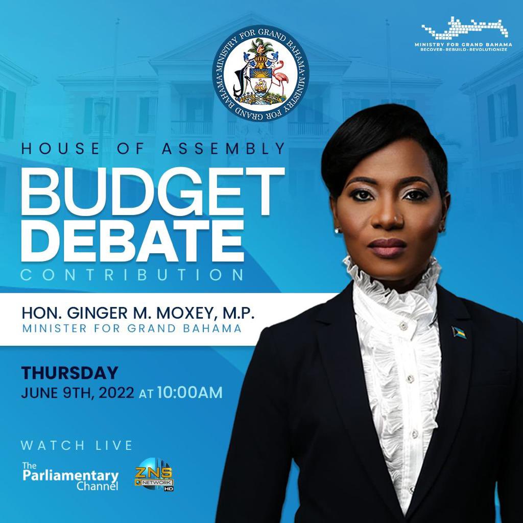 MinforGB's tweet photo. Tune in tomorrow as Minister for Grand Bahama and Member of Parliament for Pineridge. Hon. Ginger Moxey, presents her Budget Contribution for the way forward for the Ministry for Grand Bahama and our nation. 

#BudgetForThePeople
#budget2022
#ministryforgrandbahama https://t.co/DaIqCezCJi