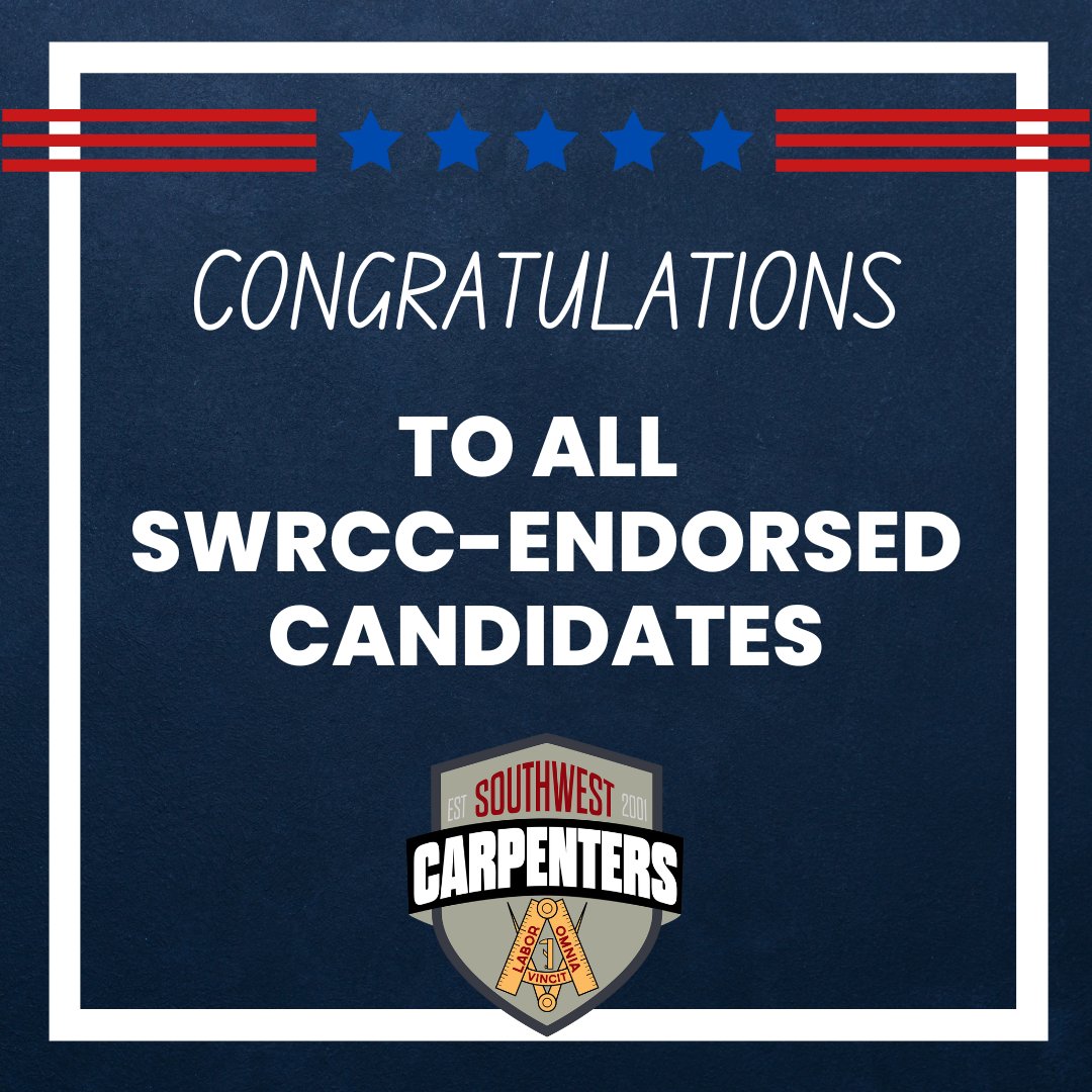 WSCarpenters's tweet photo. Congratulations to all SWRCC-endorsed candidates and thank you to all #UnionCarpenters and families who made their vote count.

#SWCarpenters #UnionCarpenters #GOTV #GetOutTheVote #Vote #Primaries #CAPrimary #NMPrimary #PrimaryElection #CarpenterEconomics #SouthwestCarpenters https://t.co/bYgOyDt8rn