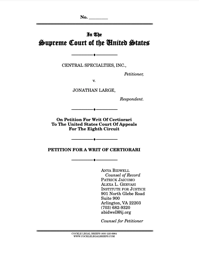 pjaicomo's tweet photo. ๐งตOn the same day that #SCOTUS disappointingly strengthened #FederalImmunity, @IJ filed another cert petition challenging a different immunity: #QualfiedImmunity. In the case, CSI v. Large, a rogue county engineer LARPing as a cop pulled over our client's trucks and . . . 1/ https://t.co/DpDylROJEh