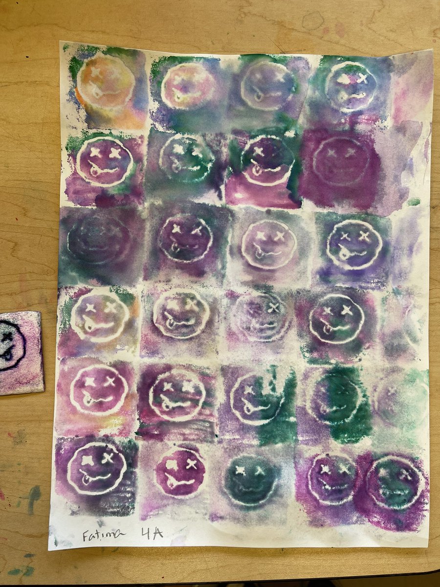 MissDressel's tweet photo. HHMS artists created stamps using styrofoam and washable markers. We are transforming our designs using rotation and translation. 👍 #ShineBrightEdison https://t.co/2zeIYhaOpl