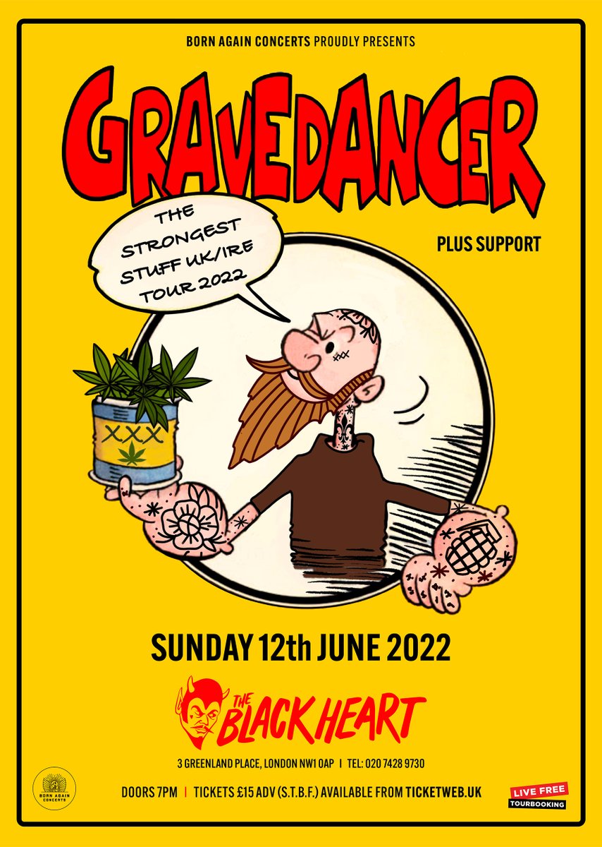 This Sunday! 🤘 #Hillbilly, NOT #redneck! #Gravedancer for ’The Strongest Stuff’ live at @TheBlack_Heart on Sunday 12th June 2022 🎟️ bit.ly/3dgnTzn 🎥 youtu.be/kwC8yWP8JUg