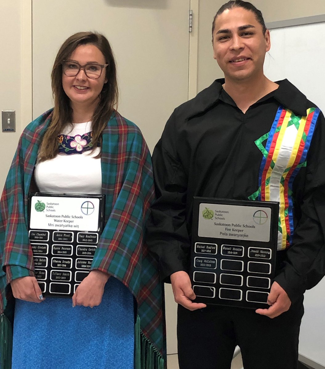 Each year, Saskatoon Public Schools appoints a water carrier and fire keeper to support First Nations ceremonies and activities. Water carrier for 2022-23 is Tiffany Smith, who will be principal of <a href="/CRCommSchool/">Caroline Robins Community School</a> this fall. The fire keeper is <a href="/mrcmustangs/">Mount Royal Mustangs</a> teacher Craig McCallum.