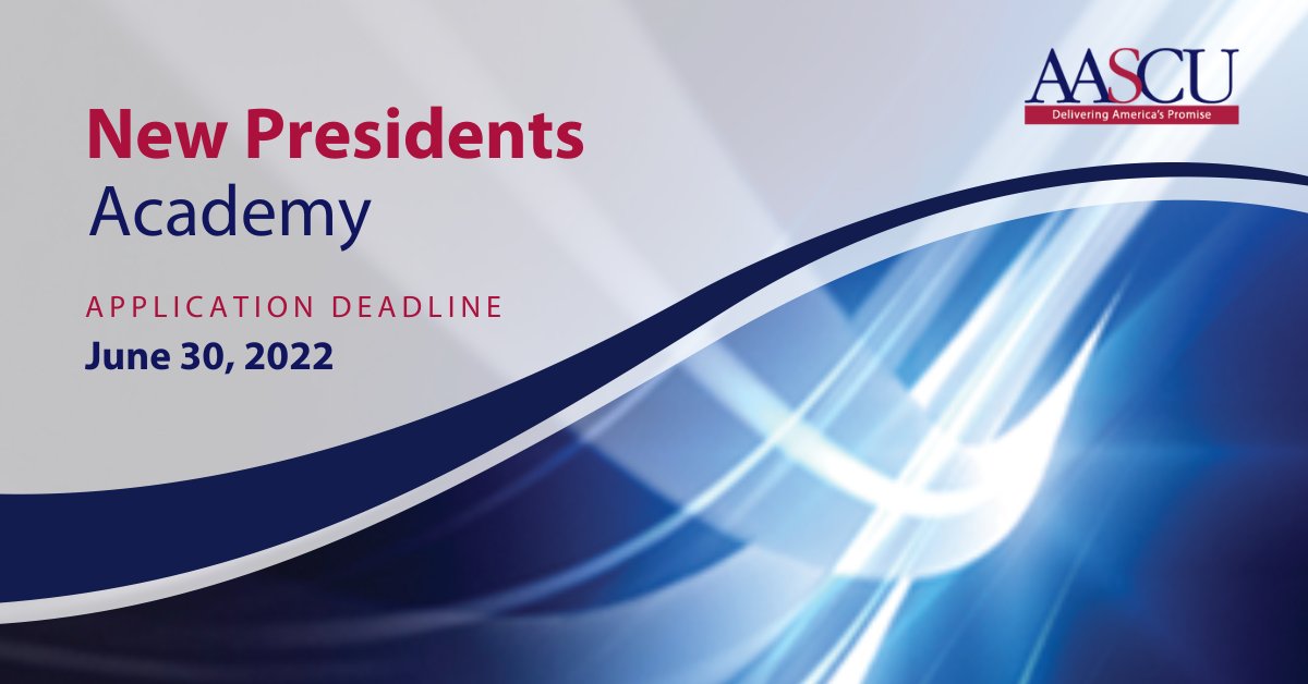 AASCU's tweet image. Calling all presidents and chancellors appointed after July 2021! June 30 is the last day to join our New Presidents Academy, a signature program tailored to the specific challenges a first-time president is likely to face. Register now: bit.ly/3O2HsM1