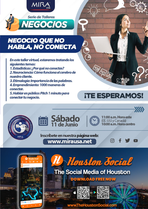 MIRAUSAOficial's tweet photo. Gracias a #HoustonSocial por el espacio brindado en su #RevistaVirtual para invitar a la comunidad a nuestro próximo #TallerGratuito: Negocio que no habla, No conecta.

Revista virtual: https://t.co/vJOWYlW1hp 

Inscríbete: https://t.co/LjaYNzvAq7
🗓️ Junio 11 • 11 am hora este https://t.co/FRKw97P2Bh