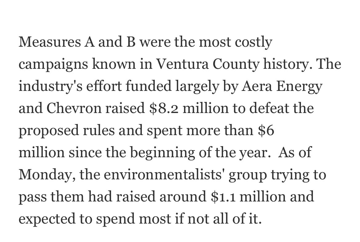 i’m shocked measures A&amp;B didn’t pass in ventura. why were my neighbours so split on this? did the millions of $ chevron spent on disinformation have anything to do with it? asking for a friend and that friend is life on this planet