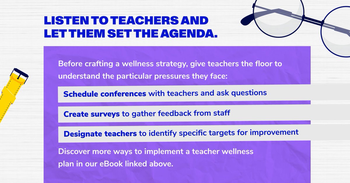 How can district administrators better support teachers? 🤝

Implementing teacher wellness plans is a powerful way to hold space for the challenges teachers face. Give them tools to be heard 👂 and resources to support them with our teacher wellness eBook: bit.ly/397EPK3