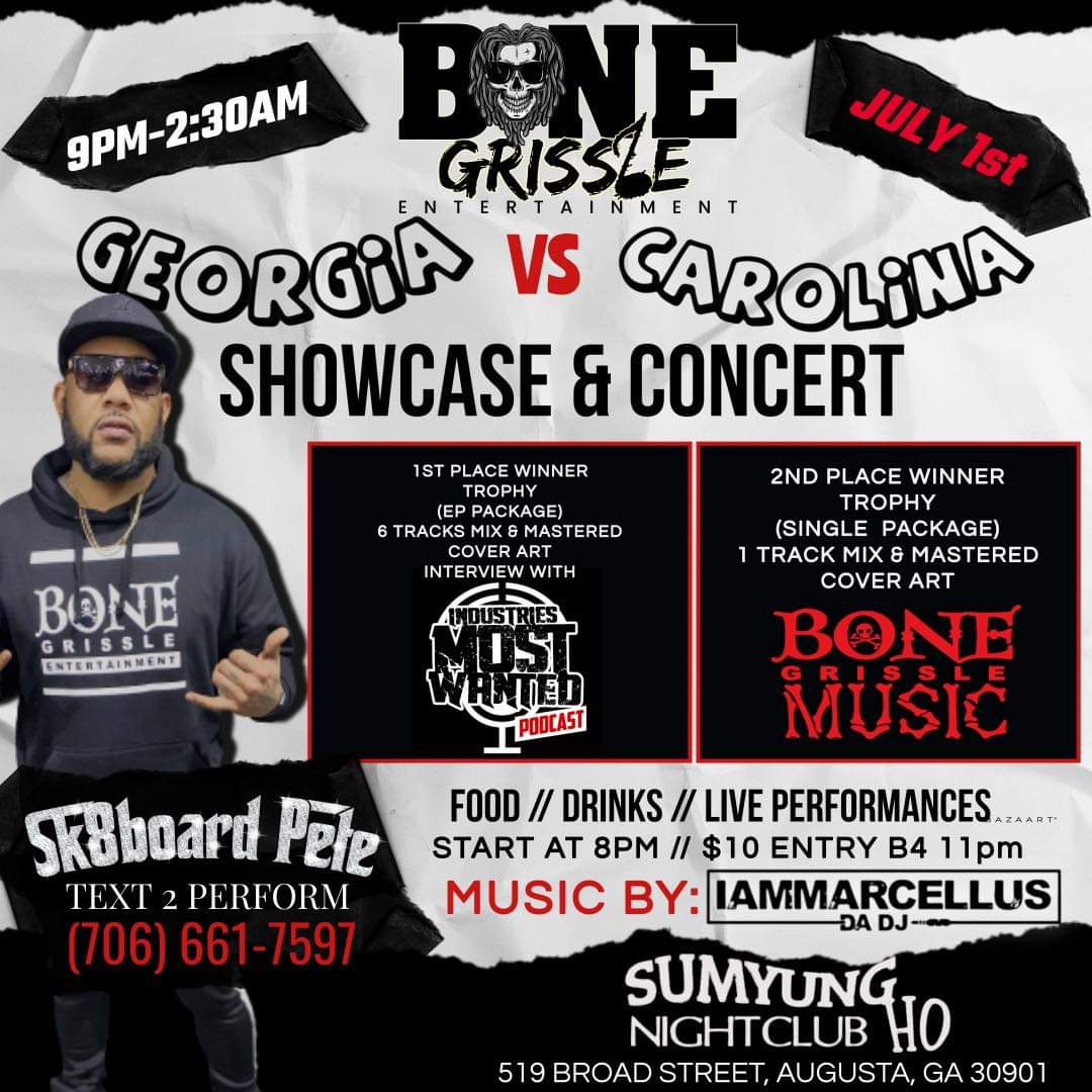 BluDaBrand's tweet photo. July 1st #BoneGrissleEntertainment presents… #FirstFriday #Showcase #Concert ‼️‼️ #Georgia vs #Carolina 1 lucky #winner gets a #interview with @TampaMystic on #IndustriesMostWanted We giving out 2 #recordingpackages & 2 #trophys … #moreprizes, #moreguests dropping soon‼️ https://t.co/hGLt9uCE28