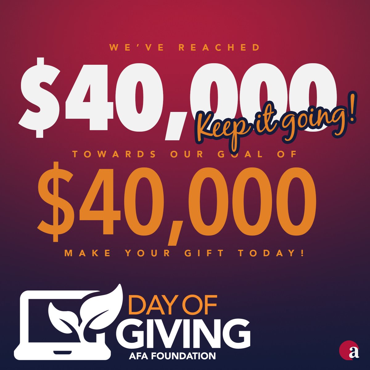 WHAT A DAY! Thank you to everyone who has made a gift so far. LET'S KEEP IT GOING and support our efforts to provide our professionals access to world-class professional development. #AFAGIVES MAKE A GIFT or learn more at: givebutter.com/AFAF2022