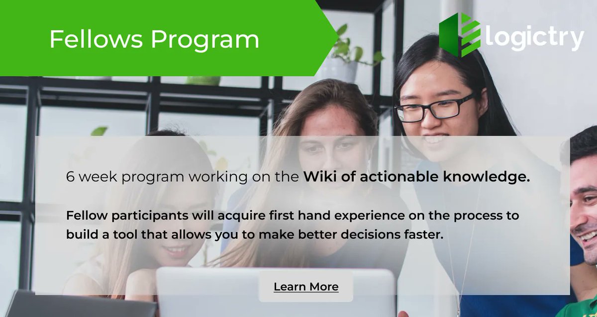 Logictry (@logictry) on Twitter photo Logictry has now launched our Fellows Program! We are looking for those eager to learn new skills & be a part of building the wiki of actionable knowledge.
To learn more --> buff.ly/3H3poz0
To apply --> buff.ly/3NZxQ4A
For questions email us at: team@logictry.com Logictry has now launched our Fellows Program! We are looking for those eager to learn new skills & be a part of building the wiki of actionable knowledge.
To learn more --> buff.ly/3H3poz0
To apply --> buff.ly/3NZxQ4A
For questions email us at: team@logictry.com
