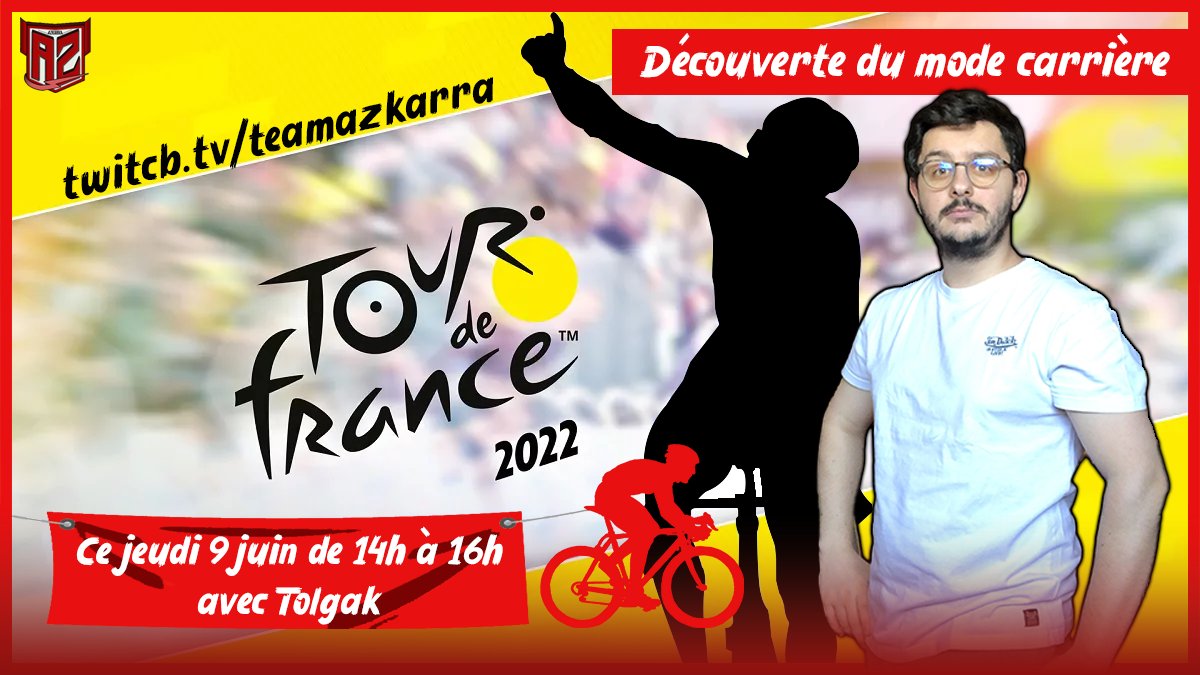🚨 On vous donne rendez-vous à 14h sur le jeu #TDF2022  avec le grand cycliste <a href="/rtolgakduf/">Robin</a> 🚴‍♀️
 
Restez informé parce qu'on aura une petite surprise pour vous 🎁

▶ twitch.tv/teamazkarra