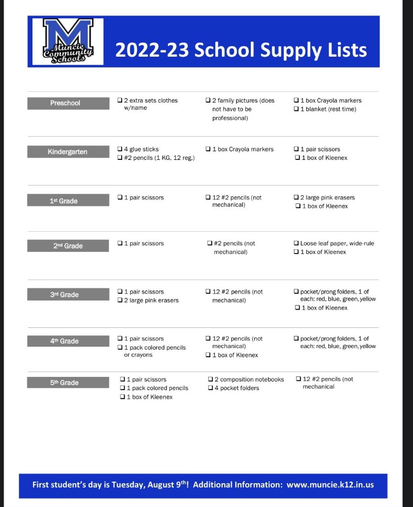 WV Principal on Twitter "202223 school supply lists! https//t.co