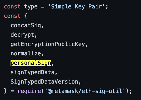 CT_IOE's tweet photo. 16/x
Looking around a bit - we can see that personalSign comes from the “eth-sig-util” package. By checking out the code there - we can see the real PERSONAL_SIGN logic. https://t.co/9vftE47J9c