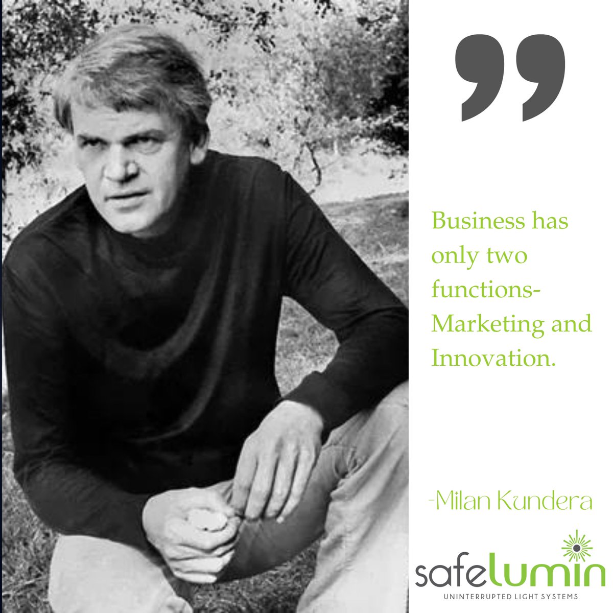 "Business has only two functions- Marketing and Innovation."
-Milan Kundera

Safelumin innovative patented technology knows the difference between a power outage and a switch being turned OFF. 

#innovation #marketing #business #ledlightbulb #poweroutage #backupbattery