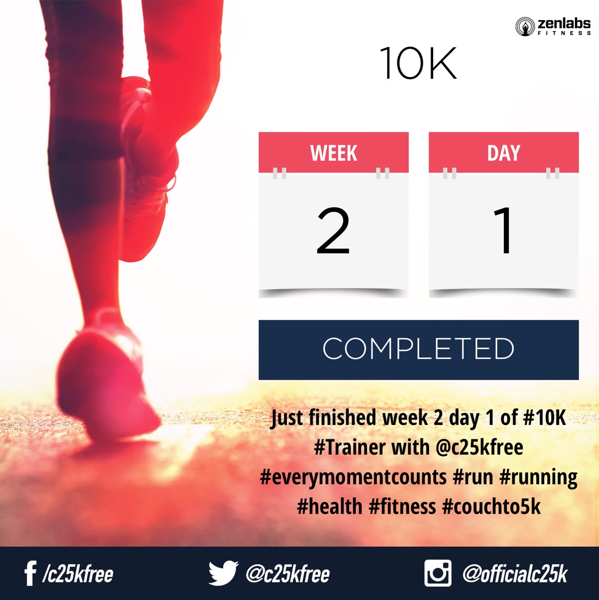Just finished week 2 day 1 of #10K #Trainer with <a href="/c25kfree/">C25K®</a> #everymomentcounts #run #running #health #fitness #couchto5k