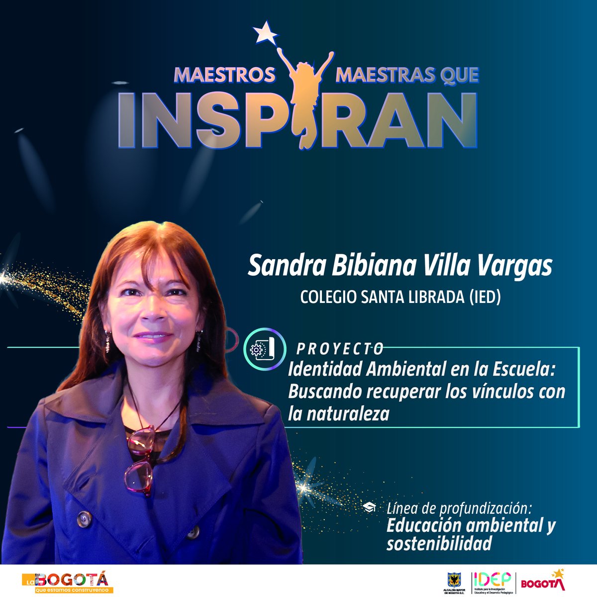 IDEP_Bogota's tweet photo. #PorTiProfe La maestra inspiradora Sandra Villa con su propuesta pedagógica busca reconectar la humanidad 🌎🔛🌿con la naturaleza, valorando los elementos naturales, protegiéndolos y buscando estrategias para su conservación desde el Colegio Santa Librada (IED). ¡Felicitaciones! https://t.co/duFUvgCJkj