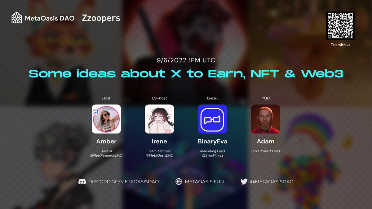 🔥Hot topic on "X to Earn" via #AMA with 
@MetaOasisDAO, <a href="/RealResearchDAO/">Research DAO - We are hiring!</a>, and @EyesFi_xyz! 

👂Find out more about how <a href="/poddbofficial/">POD</a> can provide #metadata solutions to #NFTs

⏰Time: 1 PM, JUN 9th (UTC) 

👇START IN 8H👇
x.com/i/spaces/1LyGB…

#web3 #infrastructure #Move2Earn