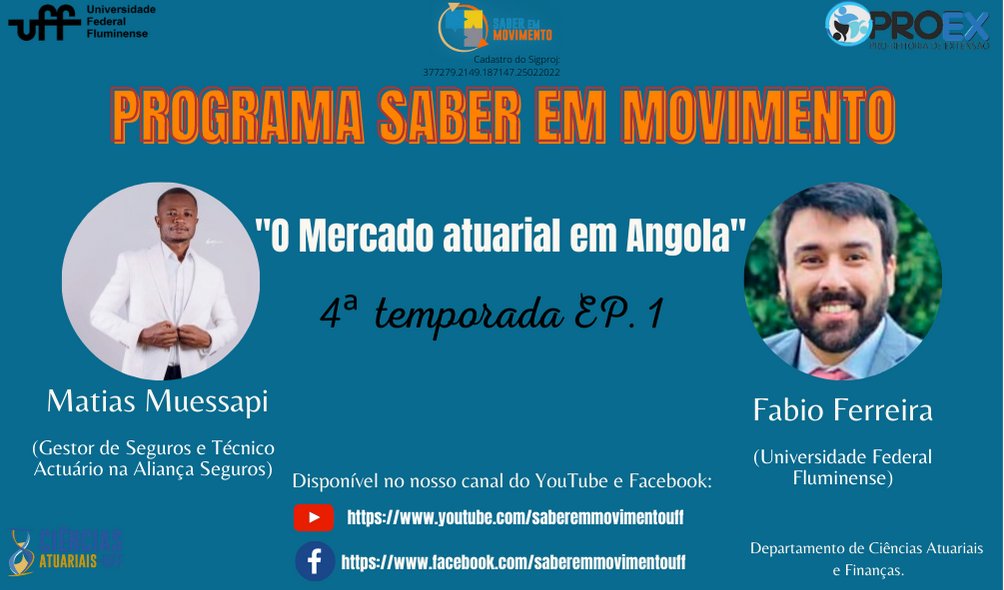 "O Mercado Atuarial em Angola", o bate-papo entre o professor Fábio Ferreira (UFF) e o atuário angolano Matias Muessapi. já está disponível no YouTube. Assista clicando no link a seguir: youtu.be/O34qe0YwGls
Link do canal também a seguir: youtube.com/c/SaberemMovim…