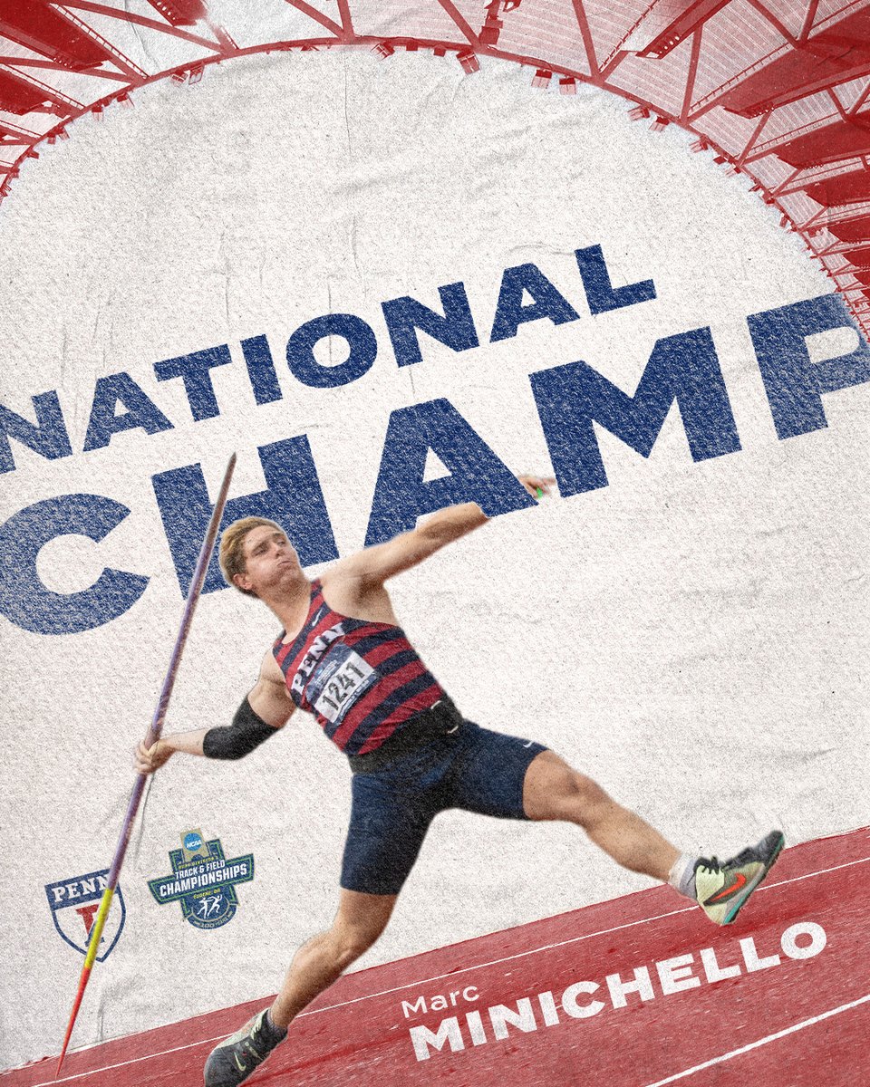 Penn Track & Field/XC (@penntrack) on Twitter photo 🏆𝑵𝑨𝑻𝑰𝑶𝑵𝑨𝑳 𝑪𝑯𝑨𝑴𝑷𝑰𝑶𝑵🏆
With a program- and <a href="/IvyLeague/">Ivy League</a>- record third throw of 81.17m (266-3), <a href="/minichello_/">Marc A</a> is your 2022 <a href="/NCAATrackField/">NCAA Track & Field</a> Javelin Champion!!!
#ThePursuit | #FightOnPenn 🏆𝑵𝑨𝑻𝑰𝑶𝑵𝑨𝑳 𝑪𝑯𝑨𝑴𝑷𝑰𝑶𝑵🏆
With a program- and <a href="/IvyLeague/">Ivy League</a>- record third throw of 81.17m (266-3), <a href="/minichello_/">Marc A</a> is your 2022 <a href="/NCAATrackField/">NCAA Track & Field</a> Javelin Champion!!!
#ThePursuit | #FightOnPenn