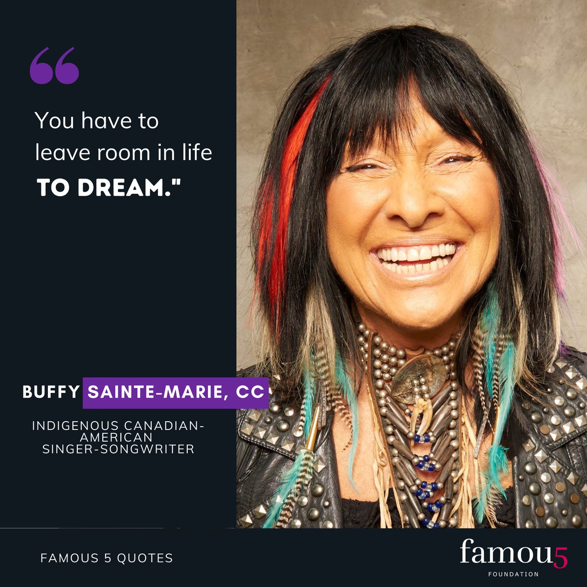 Famous5Fdn's tweet photo. Buffy Sainte-Marie is an Indigenous Canadian-American singer-songwriter, musician, Oscar-winning composer, visual artist, educator, pacifist and social activist.
#buffysaintemarie #inspiringwomen #indigenous #canadian #wearefamous #cradleboardteachingproject https://t.co/WdV69CsxO0