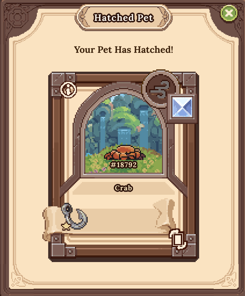 DFKnous's tweet photo. Alas, the #BLEGG didn't hatch into my dream pet.
If you're going to hatch pets -- or summon -- plan to do it enough so that a roll or two eventually goes your way.
And expect some disappointments.
But also remember that we don't know how good ANY pet will be yet!
$JEWEL #DFK https://t.co/9queMNcMqI