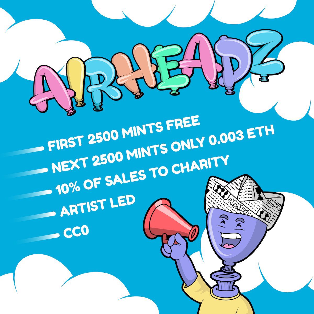 AirHeadz_NFT's tweet photo. MINT LIVE! 🎈 
You can now inflate your AirHeadz through our contract!
Max 5 per transaction

Contract: https://t.co/OkNXls4HLk
OpenSea: https://t.co/MwIc87BySK
Website: https://t.co/PJGLhARLP2
Discord: https://t.co/mfVr539Jrw https://t.co/JdbVStfELz