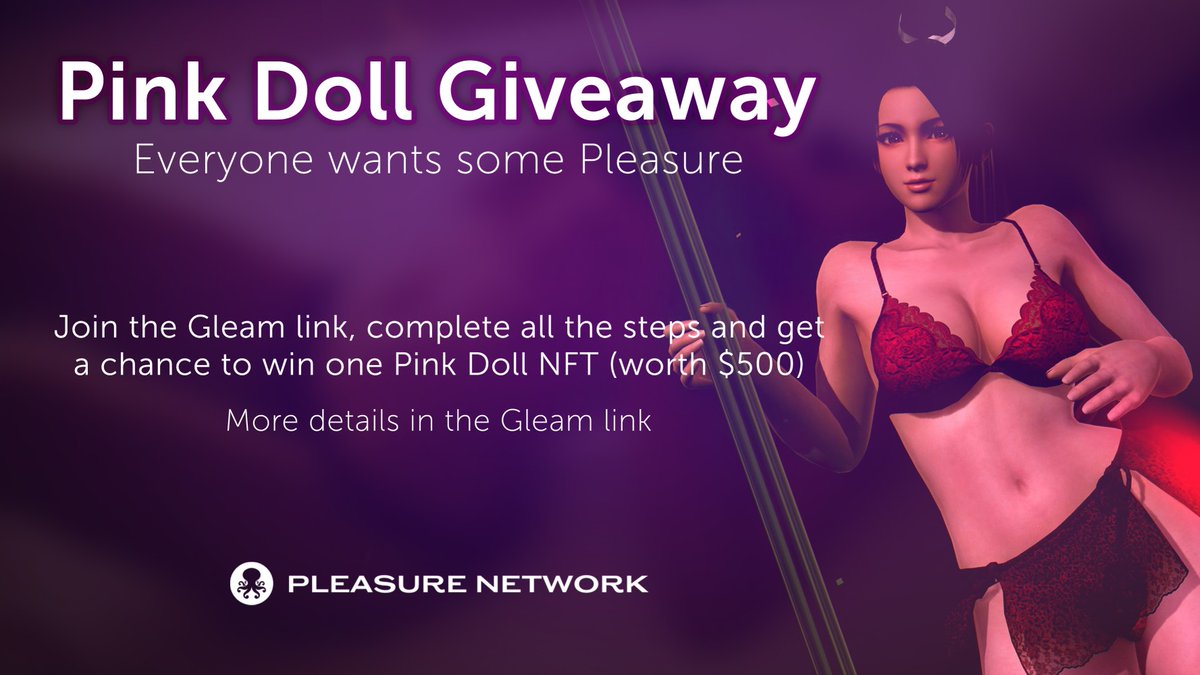 Pleasure_coin's tweet image. 💜Win one of our #Metaverse assets💜

Join our Gleam campaign for a chance to win a Mint Pass #NFT worth $500
👉gleam.io/Nc7GL/pink-dol…

$NSFW #cryptocurrency powering Pleasureland, our adult #META. Don't miss the launches of Pleasure Network Platforms🚀🚀

#crypto #PolygonNFT