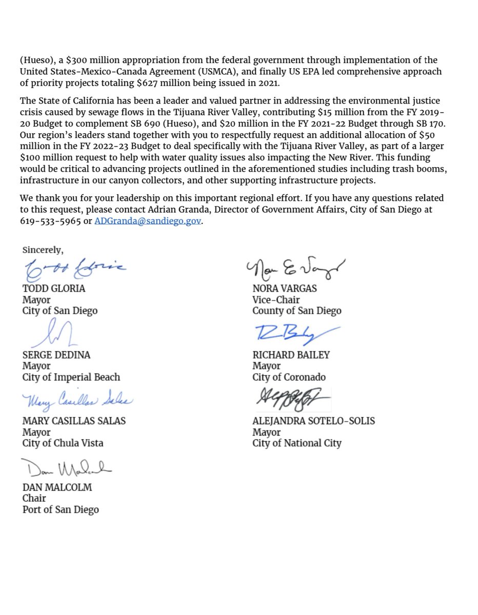MayorToddGloria's tweet photo. San Diego’s regional leaders support @AsmChrisWard and @AsmEGarciaAD56 ’s #AB2248 to invest $100 million in tackling pollution in the Tijuana River Valley. We are grateful for the state’s partnership, leveraging CA’s historic surplus to protect our environment and coast! #CALEG https://t.co/oZx6JhuyTG