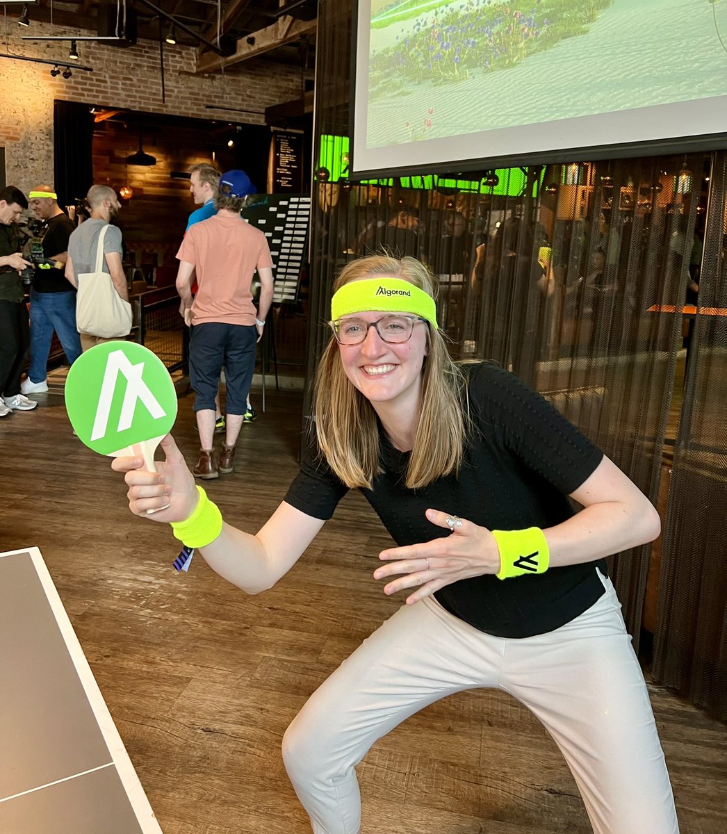 biancabrue's tweet photo. #AlgoFam: who’s going to challenge @algoanne_ to a game of ping pong? @Algorand #Consensus2022 https://t.co/XMZCp7ag5g