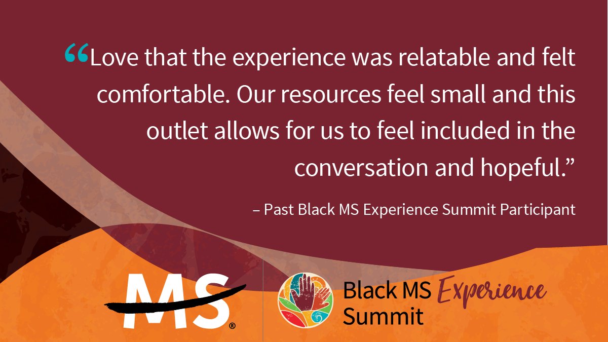 mssociety's tweet photo. The Black MS Experience Summit is coming up in just a couple of weeks! Join us June 15-16, for a safe space to share in the challenges of living with MS, from diagnosis and treatment to long-term outcomes.  

🔗https://t.co/HEZynMOcLR  

#BlackMSExperience https://t.co/0RsnBISvfL