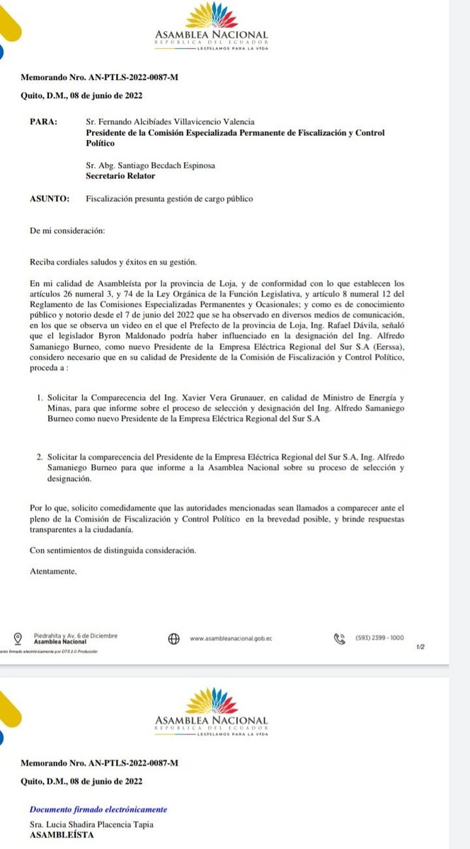 elcomerciocom's tweet photo. Las asambleístas Ana Belén Cordero (Creo) y Lucía Placencia (ID) piden comparecencia del ministro de Energía, Xavier Vera, a la Comisión de Fiscalización, por las  acusaciones del prefecto de Loja, Rafael Dávila, contra el legislador Byron Maldonado (Creo)

Vía: @rgrvelez https://t.co/op7CcHZAMm