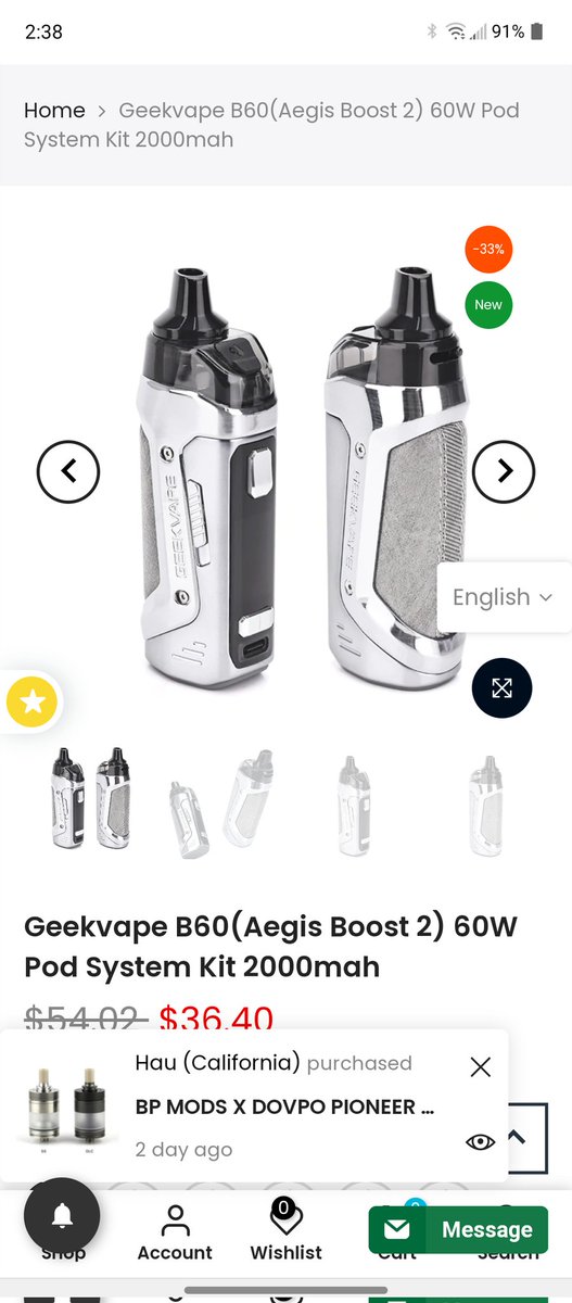 The new Geekvape Aegis boost2 B-60 my original boost 40watt was a great Pod mod.They fixed the leaky pods n B series coils are great and  fit the Boost,Boost 2,Hero,Hero 2 Badazz internall 2000 interal battery,pocket friendly n Sleek looking