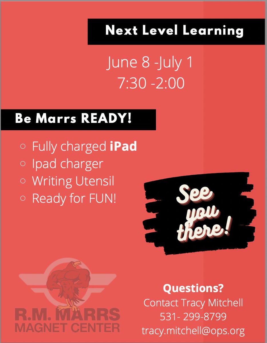 Hey Falcons! Next Level Learning (NLL) started TODAY. If you signed up, please come and join the fun. We can't wait to see you! #lifeonmarrs
